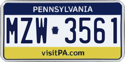 PA license plate MZW3561