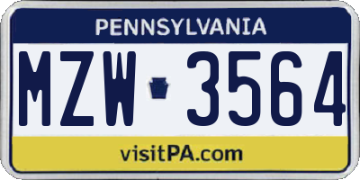 PA license plate MZW3564