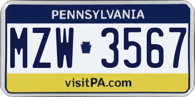 PA license plate MZW3567