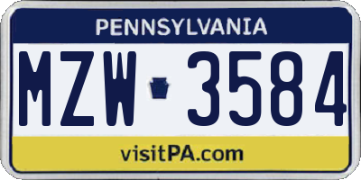 PA license plate MZW3584