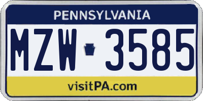 PA license plate MZW3585