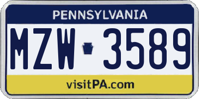 PA license plate MZW3589