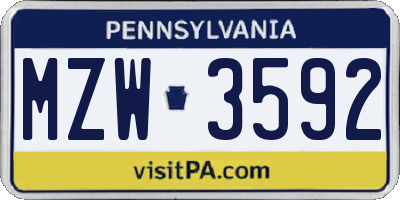 PA license plate MZW3592