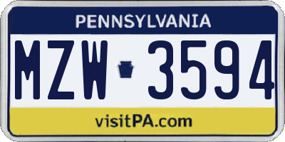 PA license plate MZW3594