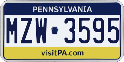 PA license plate MZW3595