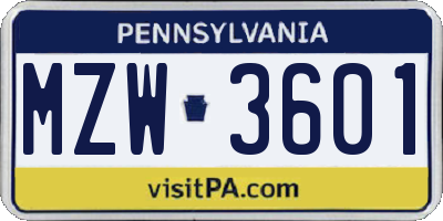PA license plate MZW3601