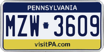 PA license plate MZW3609