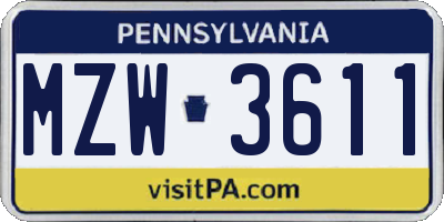 PA license plate MZW3611