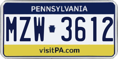 PA license plate MZW3612