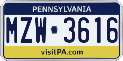 PA license plate MZW3616