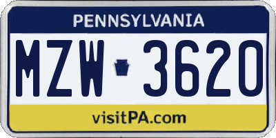 PA license plate MZW3620