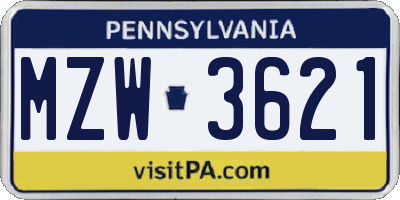 PA license plate MZW3621