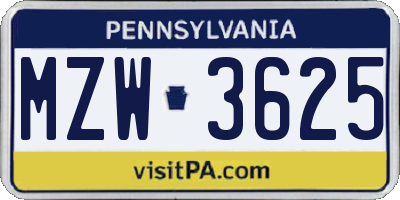 PA license plate MZW3625
