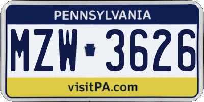 PA license plate MZW3626