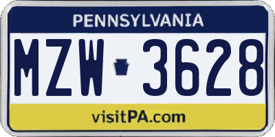 PA license plate MZW3628