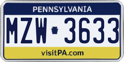 PA license plate MZW3633