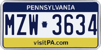 PA license plate MZW3634