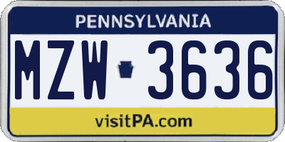 PA license plate MZW3636