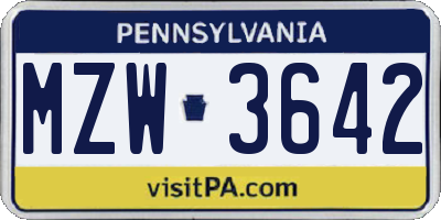 PA license plate MZW3642