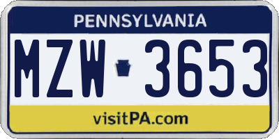 PA license plate MZW3653