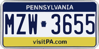 PA license plate MZW3655