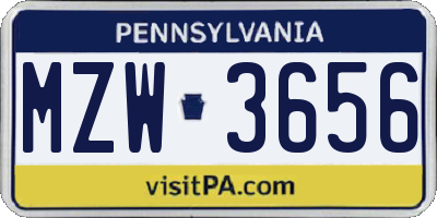 PA license plate MZW3656