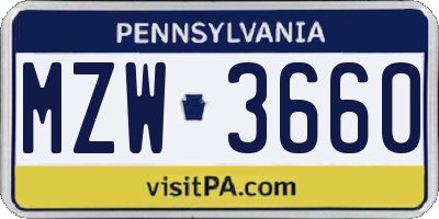 PA license plate MZW3660