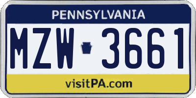 PA license plate MZW3661