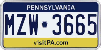 PA license plate MZW3665