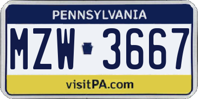 PA license plate MZW3667