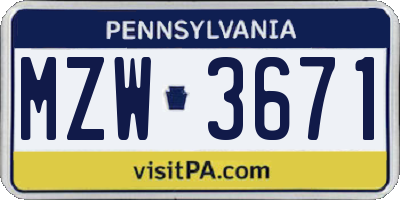 PA license plate MZW3671