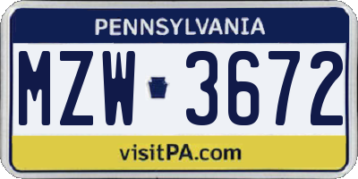 PA license plate MZW3672