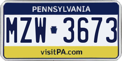 PA license plate MZW3673