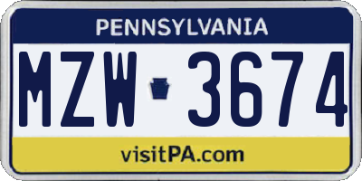 PA license plate MZW3674