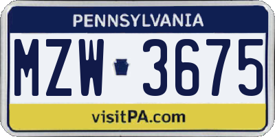 PA license plate MZW3675