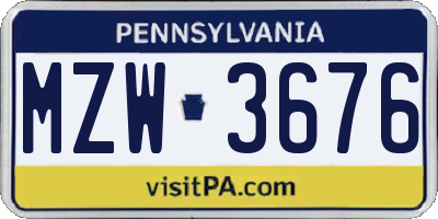 PA license plate MZW3676