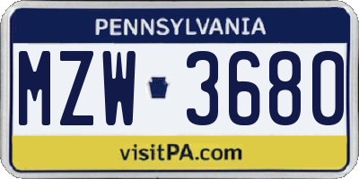 PA license plate MZW3680