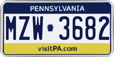 PA license plate MZW3682