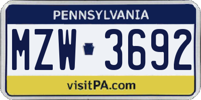 PA license plate MZW3692