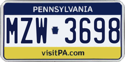 PA license plate MZW3698