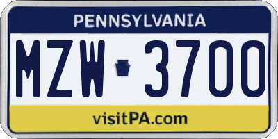 PA license plate MZW3700