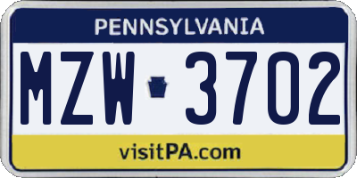 PA license plate MZW3702