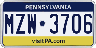 PA license plate MZW3706