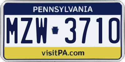 PA license plate MZW3710