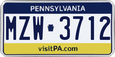 PA license plate MZW3712