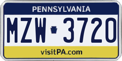 PA license plate MZW3720