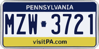 PA license plate MZW3721