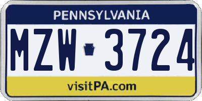 PA license plate MZW3724