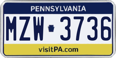 PA license plate MZW3736