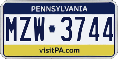 PA license plate MZW3744